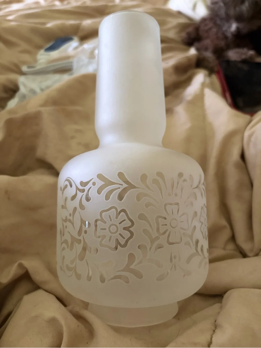 Frosted White Floral Glass Hurricane Lamp Chimney - Unbranded